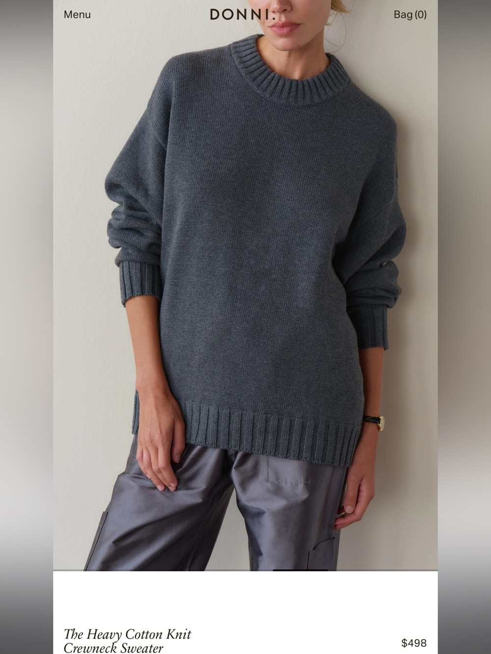 DONNI. Charcoal Grey Cotton-Cashmere Crewneck Sweater - Picture 1 of 5
